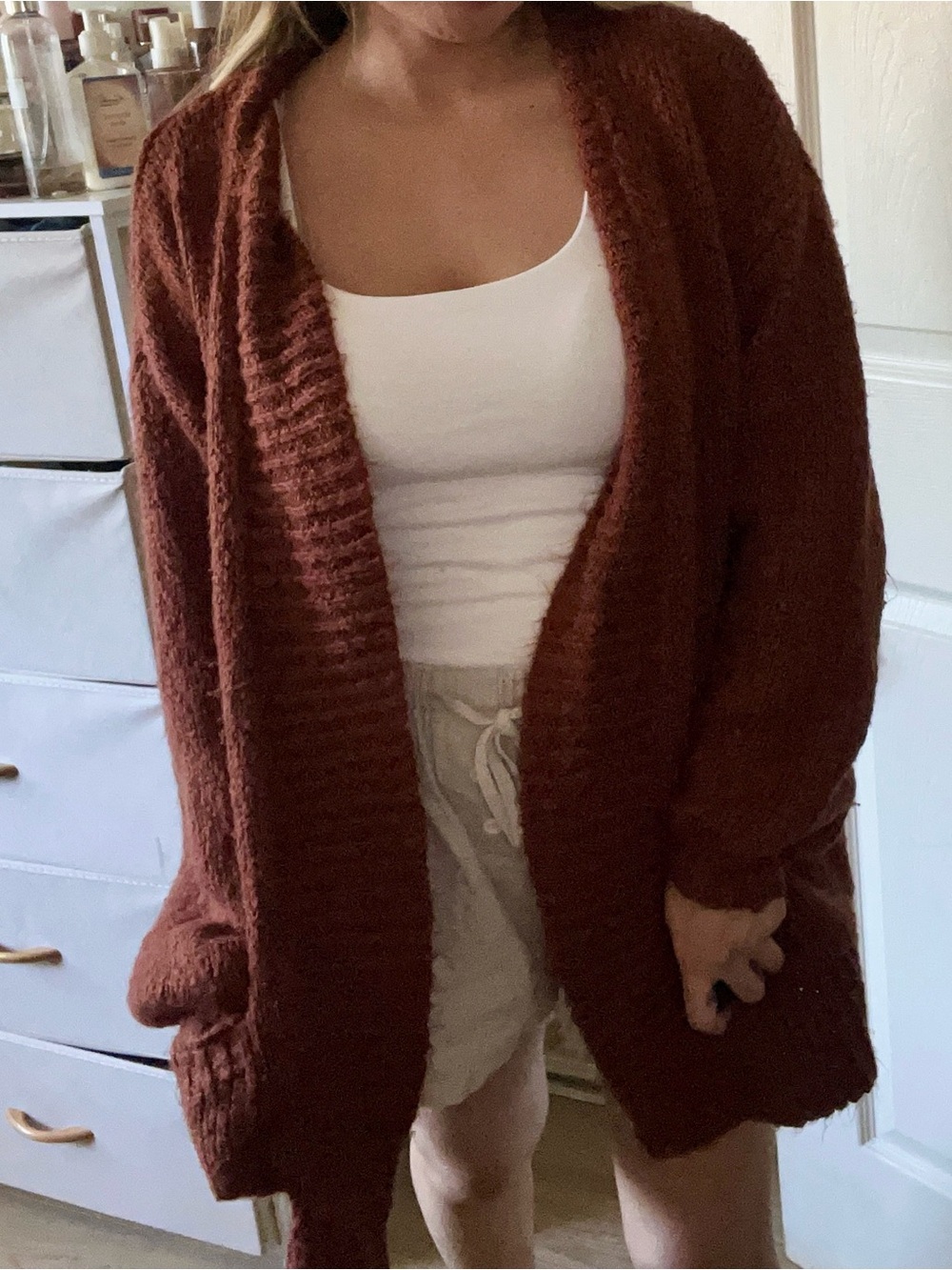 bp Rust Open-Front Knit Cardigan